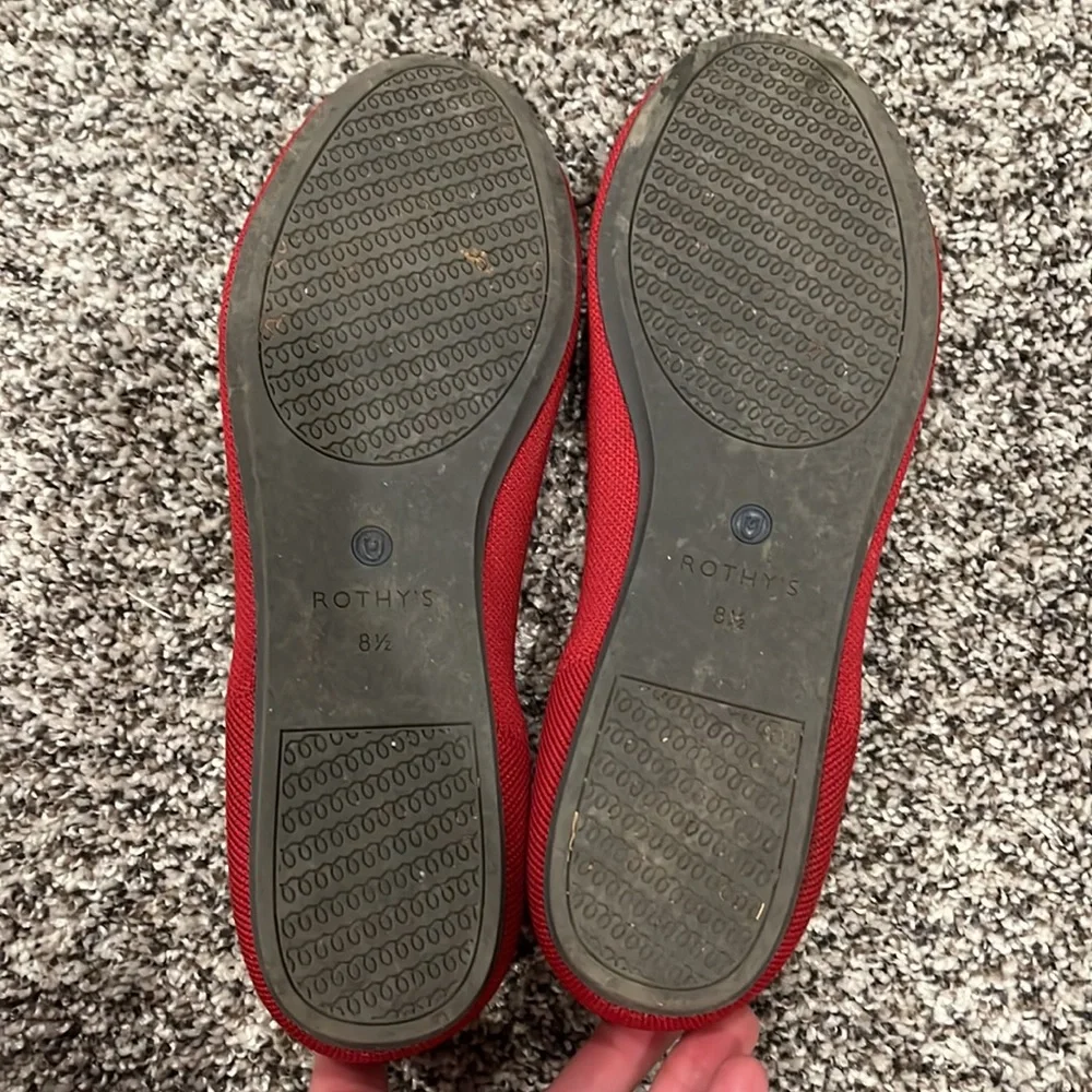 Rothy's Red Knit Ballet Flats with Blue Trim - Picture 3 of 10